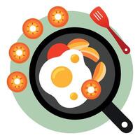 Breakfast Pan with Eggs. Bacon. and Tomatoes vector