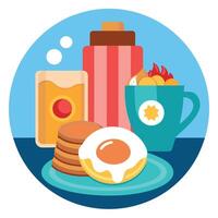 Breakfast with pancakes eggs and bacon vector