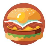 A burger with crunchy bacon and fried eggs. vector