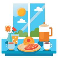 A Sunny Breakfast Spread Near a Window vector