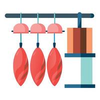 A row of hanging raw meat in a butcher shop vector