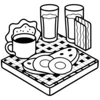 A delicious breakfast with eggs. bacon. toast. and fresh juice on a checkered tablecloth in a cozy k vector