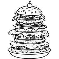 A sky-high hamburger is loaded with an excessive tower of additional toppings. making it an epic fea vector