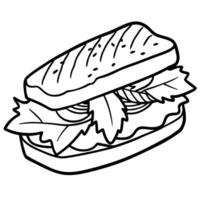 Grilled salmon fillet and fresh arugula sandwiched between two slices of bread. topped with a tangy vector