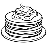 A stack of fluffy pancakes drizzled with maple syrup and topped with crispy bacon. Concept of Americ vector