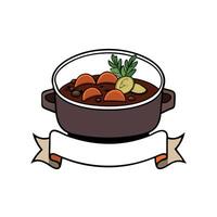 Delicious beef bourguignon stew with wine carrots and onion garnished with parsley. Creative Banner. vector