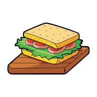 A sandwich with tomato lettuce and yellow cheese arranged on a wooden surface for a rustic look with vector