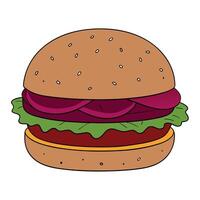 Close-up shot of a vegan burger with a beetroot patty and all the traditional fixings. displayed on vector