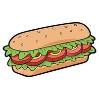 Fresh submarine sandwiches with ham. cheese. bacon. tomatoes. lettuce. cucumbers and onions on dark vector