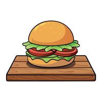 Gourmet Burger Delight with Bacon. Avocado. and Special Sauce on Rustic Wooden Table - Perfect for M vector