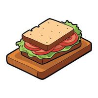 A delicious bacon and lettuce sandwich is presented on a rustic wooden board. making it a tempting t vector