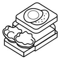 Isometric food icons featuring a sunny-side-up egg on toast with salad on the bottom on transparent vector