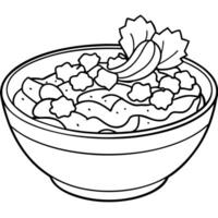A closeup view of a bowl filled with a traditional German potato salad. featuring crispy bacon and f vector