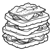 A stack of three grilled egg salad sandwiches with bacon and parsley. The sandwiches are on a dark b vector