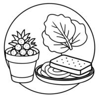 A black plate featuring a sandwich with cucumbers. radishes. and sour cream In the background is a p vector
