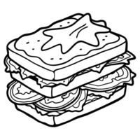 Delicious grilled sandwich stacked with layers of cheese. eggs. and bacon. perfect for a hearty meal vector