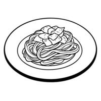 Fettuccine Carbonara in a plate. Pasta with carbonara sauce and bacon. Brown background. side view. vector