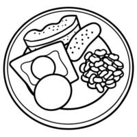 Classic English Breakfast Spread with Fried Eggs. Bacon. Sausages. Beans. Tomatoes. and Toast on Whi vector
