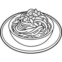 Close-up of creamy fettuccine Alfredo with crispy bacon pieces. garnished with herbs. served in a wh vector