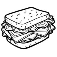 Delicious layered sandwich with bacon. cheese. and lettuce on rustic wooden table. ideal for food ph vector
