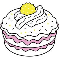 A pink and yellow pastry with bacon and egg on top. The pastry is decorated with sprinkles and looks vector
