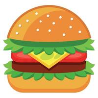 A hamburger with lettuce and tomato on top of a bun vector