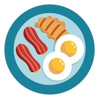 Breakfast Plate with Fried Eggs. Sausage and Bacon. vector