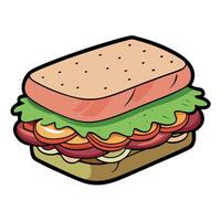 Fresh delicious sandwich with ham. cheese. bacon. tomatoes. lettuce. cucumbers and onions on dark wo vector