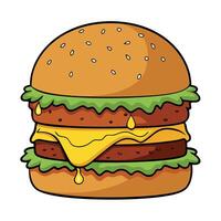 Close-up of a mouthwatering double cheeseburger with melted cheese and dripping barbecue sauce. serv vector