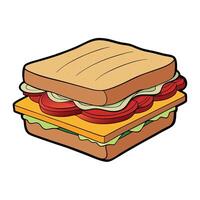 Layered sandwich with toasted bread. bacon. cheese. herbs and tomato sauce on gray textured backgrou vector