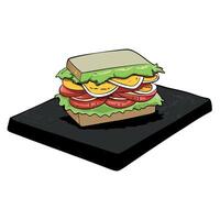 Delicious sandwich with layers of fresh ingredients. bacon. and vibrant toppings on a rustic slate b vector
