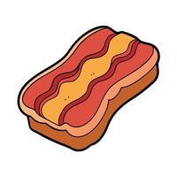 Close up shot from above of a bacon sandwich with bacon slice coming out from the edge Tasty snack o vector