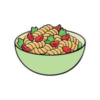 A delicious bowl of pasta salad featuring bacon and spinach. served with rotini for a twist on the c vector