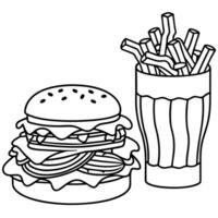 A hamburger topped with bacon. lettuce. and tomato on a table Nearby. fries and a glass of beer are vector