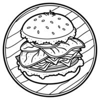 Gourmet Burger Top-Down View with Bacon. Avocado. and Special Sauce on Rustic Wooden Table for Menu vector