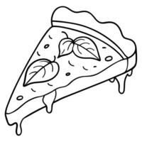 A slice of pizza with a crispy crust. melted cheese. and fresh basil leaves. Isolated on a white bac vector