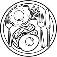 Delicious breakfast plate with bacon. eggs. and spinach served on a rustic wooden table with knife a vector