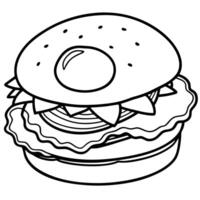 A unique breakfast hamburger features a fried egg on top. creating an exciting fusion of breakfast a vector