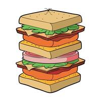 A towering sandwich filled with layers of ham. cheese. and toppings. showcasing a delicious and hear vector