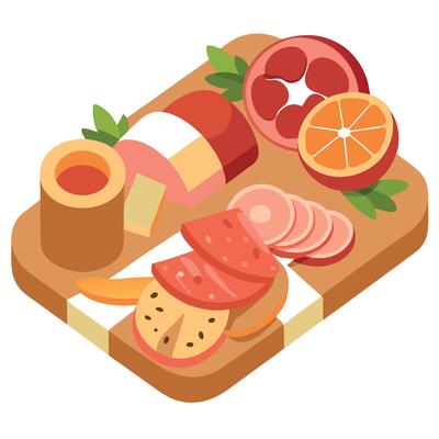 Cold cut sliced deli meats on charcuterie board