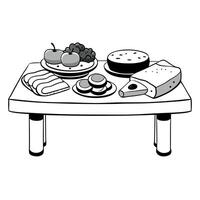 A black and white photo of a table with a variety of meats and cheeses. including salami. ham. and c vector