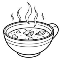 Hot cream cassava soup with very tiny small pieces of bacon on a wood table. smoke comes from the so vector