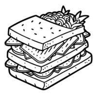 Delicious layered sandwich with fresh ingredients. served with crispy fries on a rustic wooden table vector