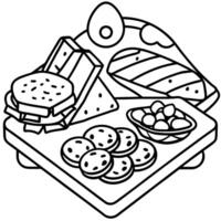 A delightful Italian antipasto meal with a variety of sliced meats. cheeses. and bread on a wooden b vector