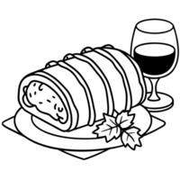 A succulent Kurobuta pork loin. stuffed with herbs and wrapped in bacon. served with a red wine redu vector