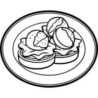 Delicious Eggs Benedict Plate with Poached Eggs. Canadian Bacon. and Hollandaise Sauce on English Mu vector