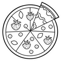 A pizza with pineapple and ham toppings. The pizza is cut into slices and is placed on a white backg vector