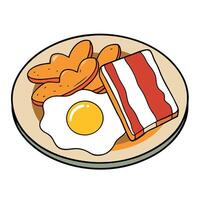 American breakfast plate with crispy bacon strips. scrambled eggs. golden hash browns. and buttered vector
