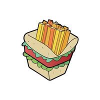 Club sandwich with French fries. takeaway fast food dinner isolated . transparent cutout. top vie vector
