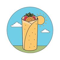 Delicious breakfast burrito with scrambled eggs and bacon served on a sunny morning in a rustic sett vector